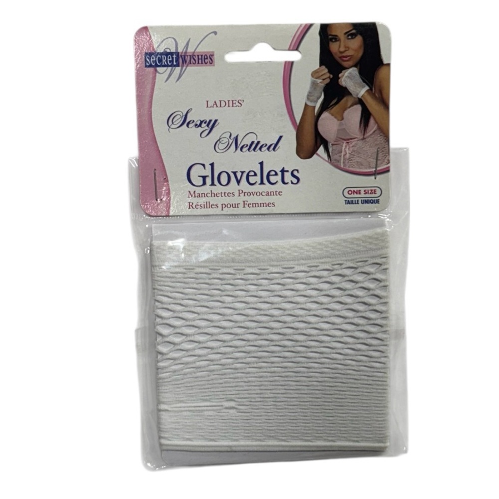 Secret Wishes ladies’ short sexy white netted glovelets, brand new in packaging!